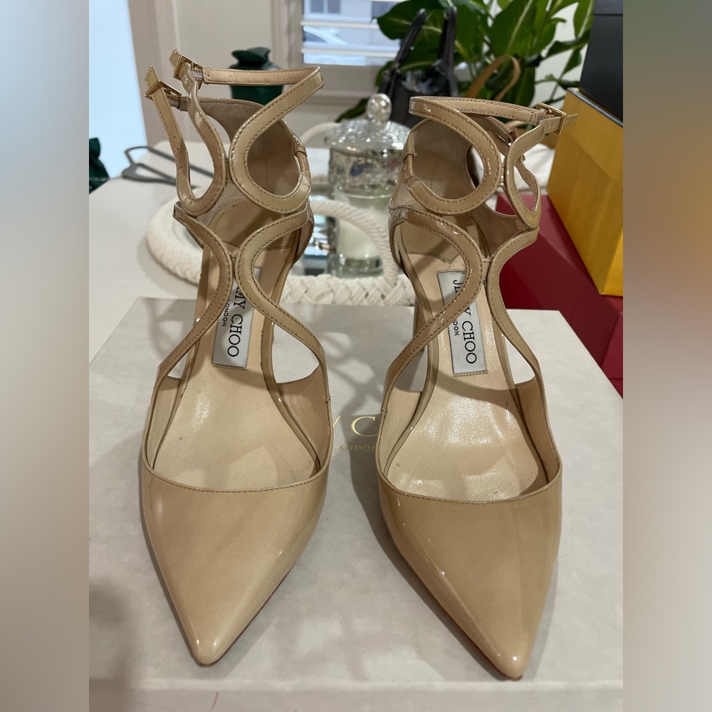 Jimmy Choo Lancer 85” Patent Leather Nude